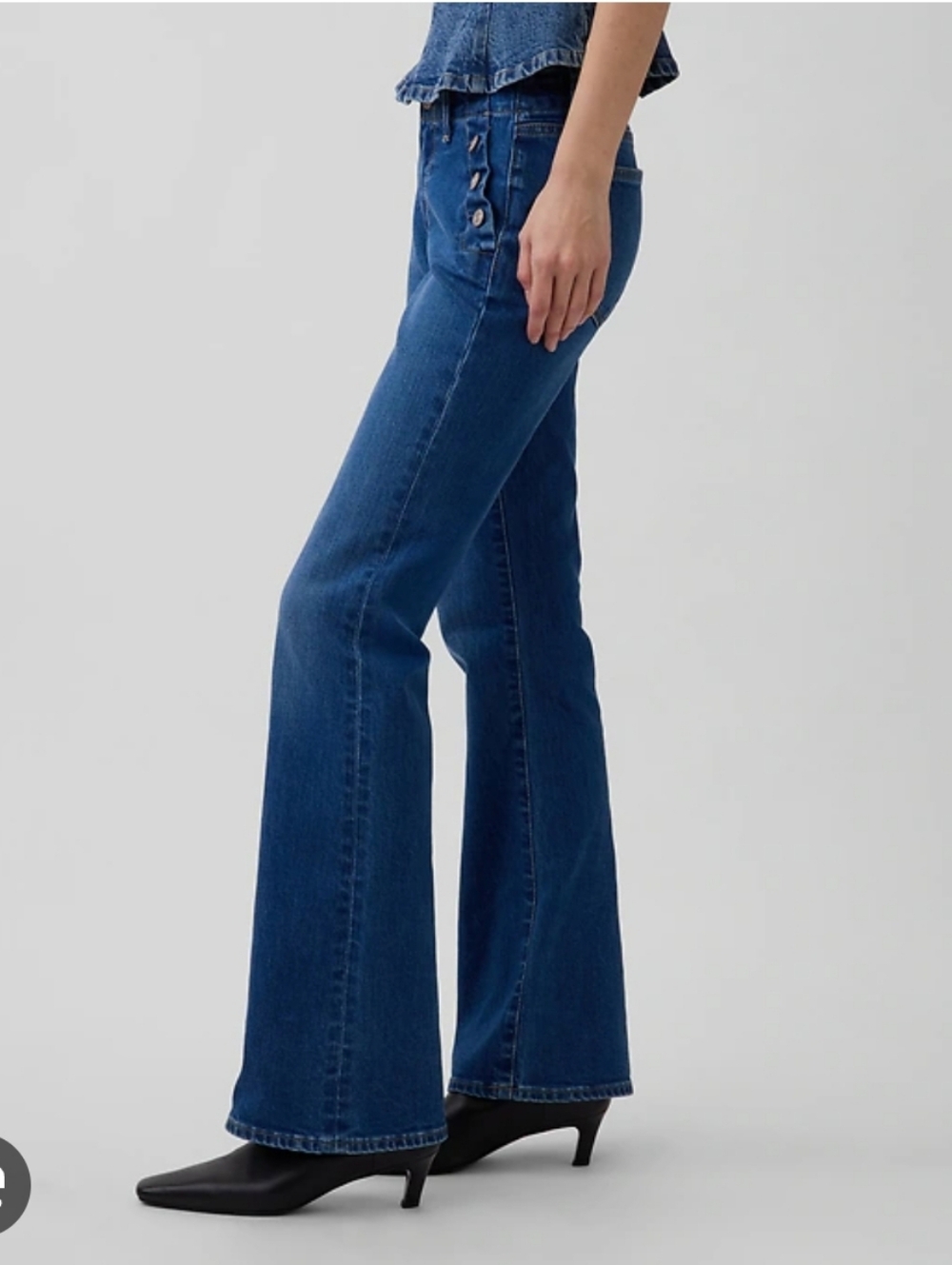 Gap 70s Flare High Rise Sailor Jeans Blue Denim Button Front 12/31R - Picture 8 of 16